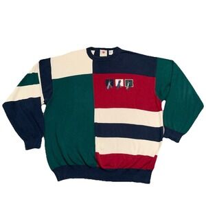 Vintage 90s Golf Sweater Mens XL Red Blue Green Geometric Embroidered Golf Clubs